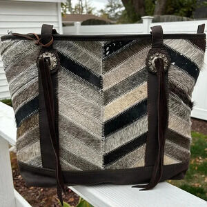 Angel Ranch Conceal Carry calf hair chevron print,leather,suede,satchel tote